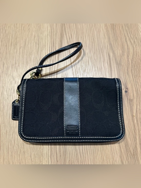 Coach Handbags - Coach Black Signature Jacquard Wristlet with Leather Trim